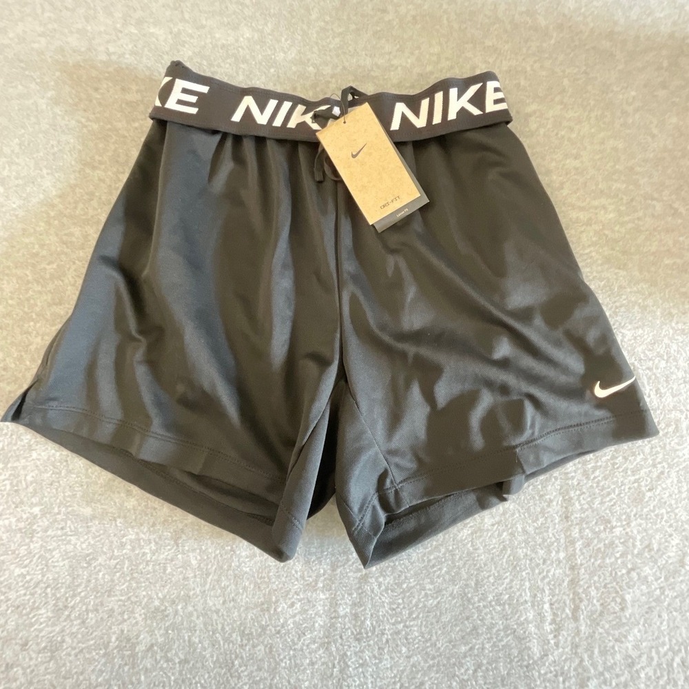 NWT Nike Women's Dri-FIT Loose Fit Logo Waistband Athletic Shorts Black Small